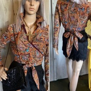Sequin and Silk Wrap Top